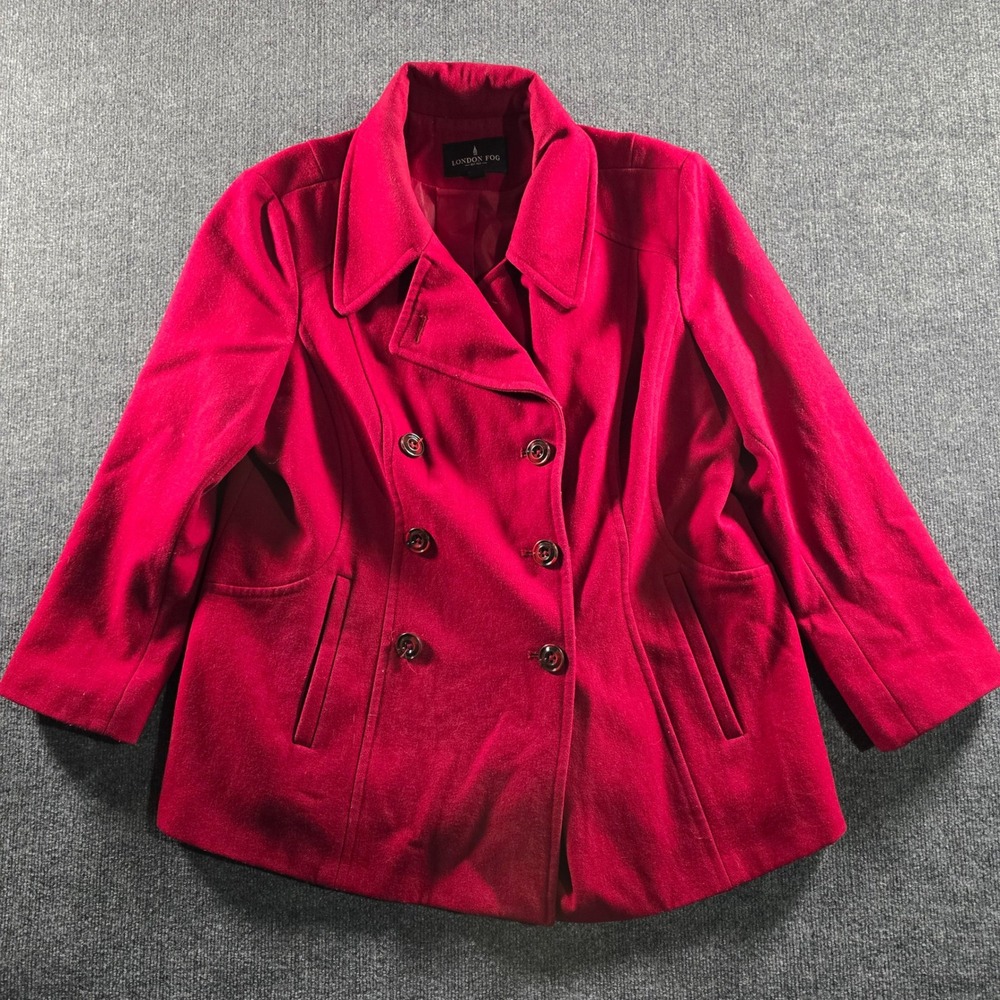 London Fog Red Double Breasted Peacoat Womens XXL Wool Blend Jacket Classic